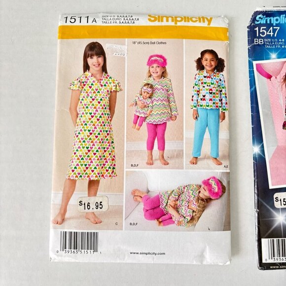 Simplicity Girl Sewing Patterns Lot 2 Size 4 6 8 Dress Leggings‎ Top Doll New - Picture 2 of 8